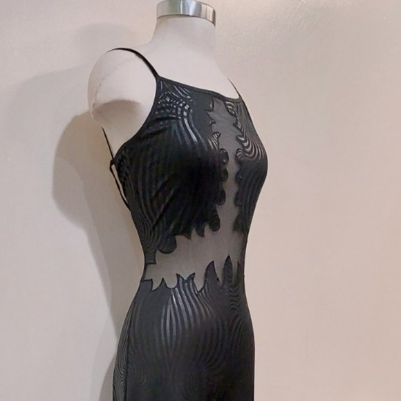 ๐ฅCHIC & SEXY๐ฅVTG Embroidered Mesh Insert Detail Jumpsuit In Black - Picture 5 of 16